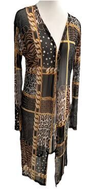 Kimono L Sheer Mob Wife Gold Chains duster cardigan Animal Patchwork Sexy Cover